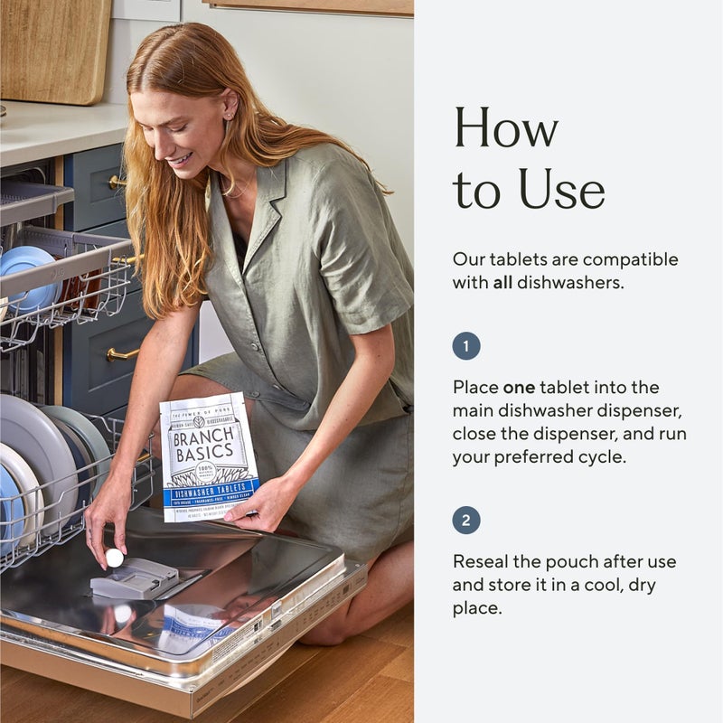 Branch Basics Dishwasher Tablets - 40 Ct, 3 Pack | Plastic-Free, Fragrance-Free, Human-Safe | Delivers a Powerful Clean Without Harsh Chemicals - Image 4