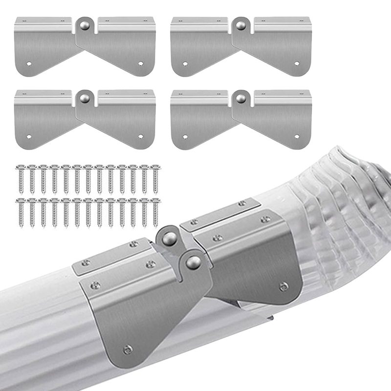 Gutter Extension Hinge 4-Pack Stainless Steel Flip-Up Design - No Drill Installation Gutter Downspout Hinge for Yard Maintenance, Home And Villa Gutters - Image 1