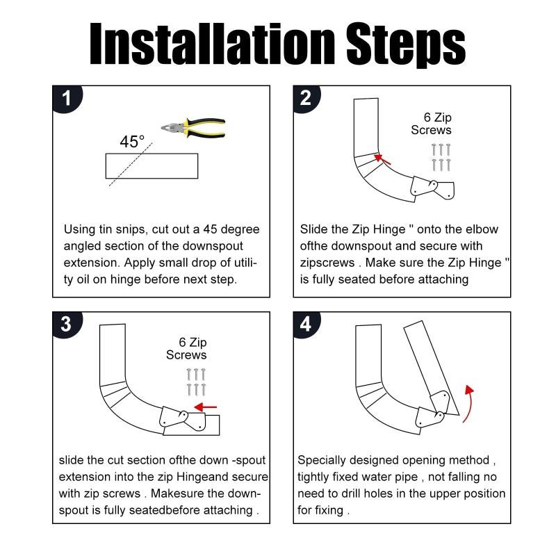 Gutter Extension Hinge 4-Pack Stainless Steel Flip-Up Design - No Drill Installation Gutter Downspout Hinge for Yard Maintenance, Home And Villa Gutters - Image 3