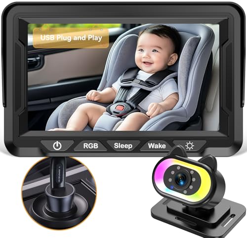 Wkzay Baby Car Camera HD 1080P - 150° Wide Angle, Night Vision, Adjustable View, LED Lights, Easy Installation, Infant Safety, Rear Seat Monitoring for Car Travel - Image 1
