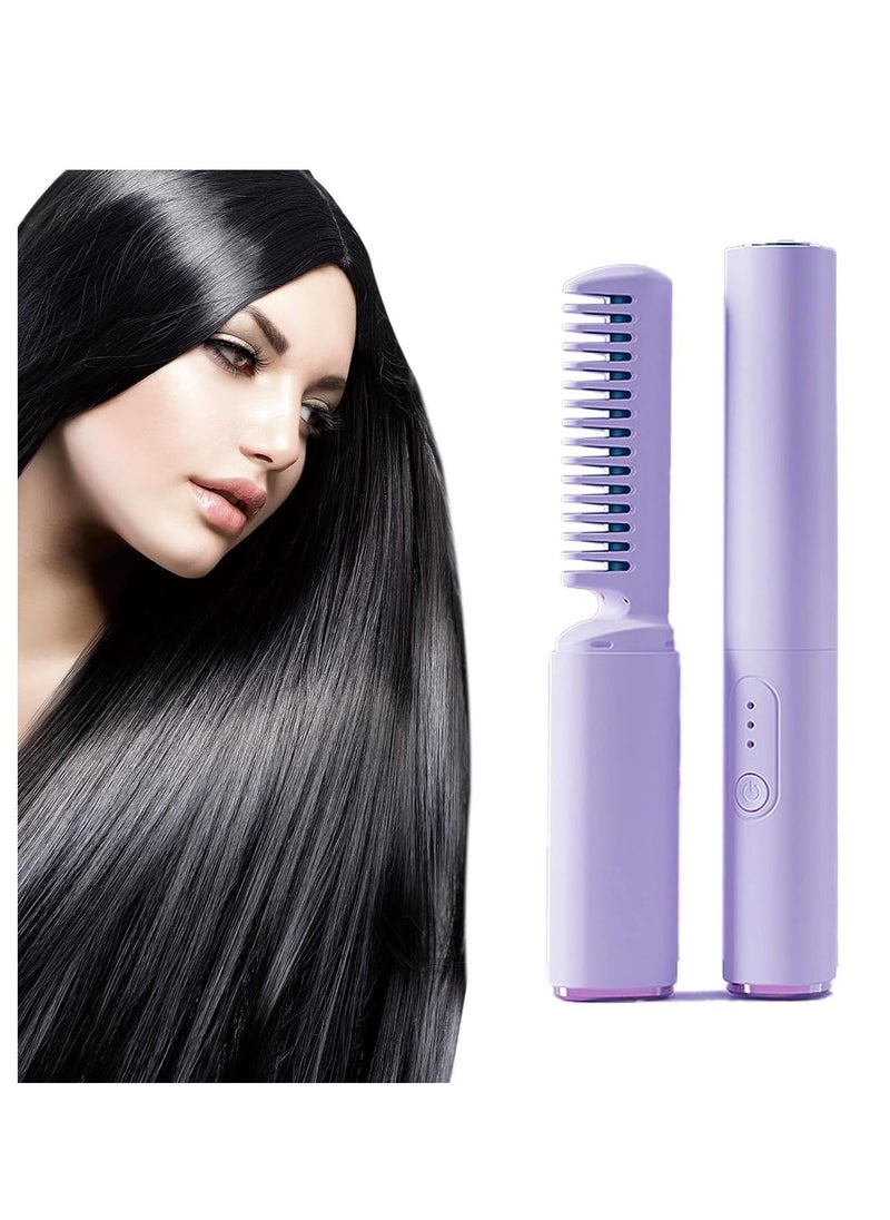 ELTRAZONE Rechargeable Mini Hair Straightener, Portable Cordless Hair Straightener,Electric Hot Comb Hair Straightener, Negative Ion Hair Straightener Brush, Travel Flat Iron for Hair Mini Cordless (Purple) - Image 1