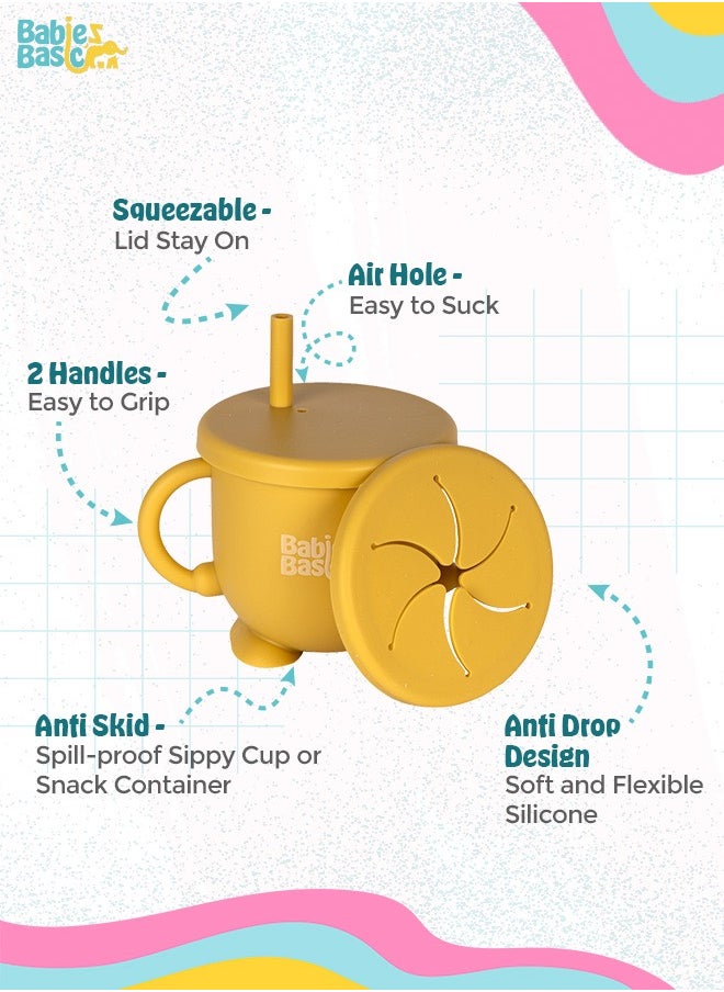 Babies Basic - Multi Purpose 2 In 1 Silicone Cup With Interchangable Straw And Snack Lid - Image 1