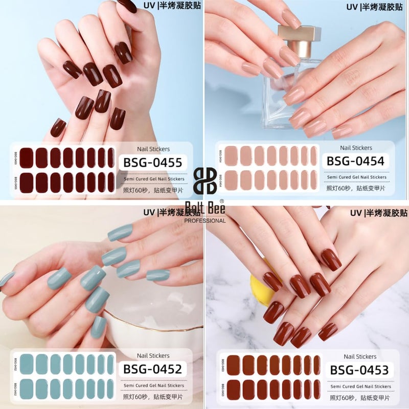 Bolt Bee Semi Cured Gel Nail Strips Stickers Gel Nail Wraps UV Light Required Salon Quality 12 sheets set with UV Lamp Plain - Image 2