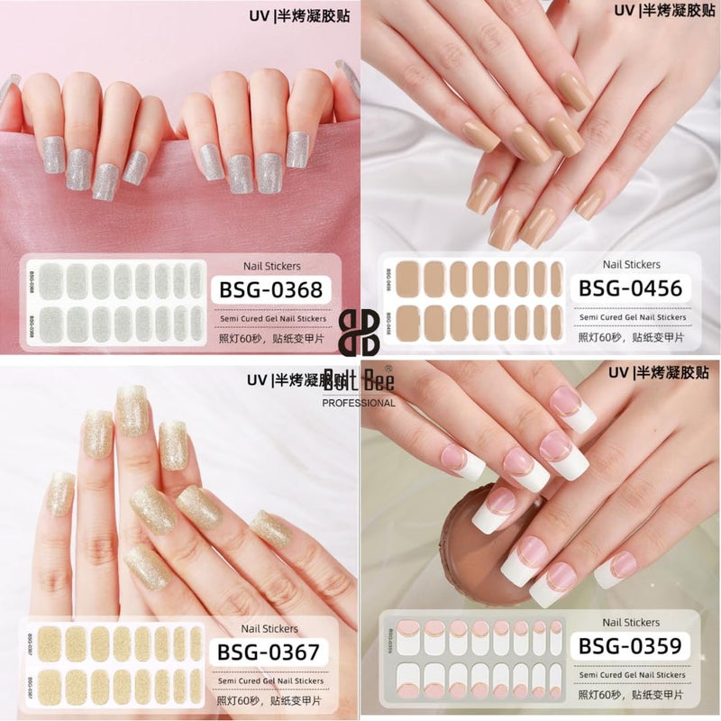 Bolt Bee Semi Cured Gel Nail Strips Stickers Gel Nail Wraps UV Light Required Salon Quality 12 sheets set with UV Lamp Plain - Image 3