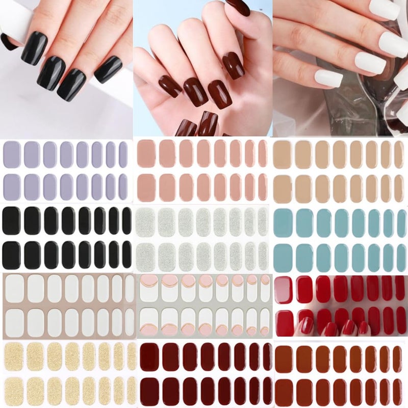 Bolt Bee Semi Cured Gel Nail Strips Stickers Gel Nail Wraps UV Light Required Salon Quality 12 sheets set with UV Lamp Plain - Image 1