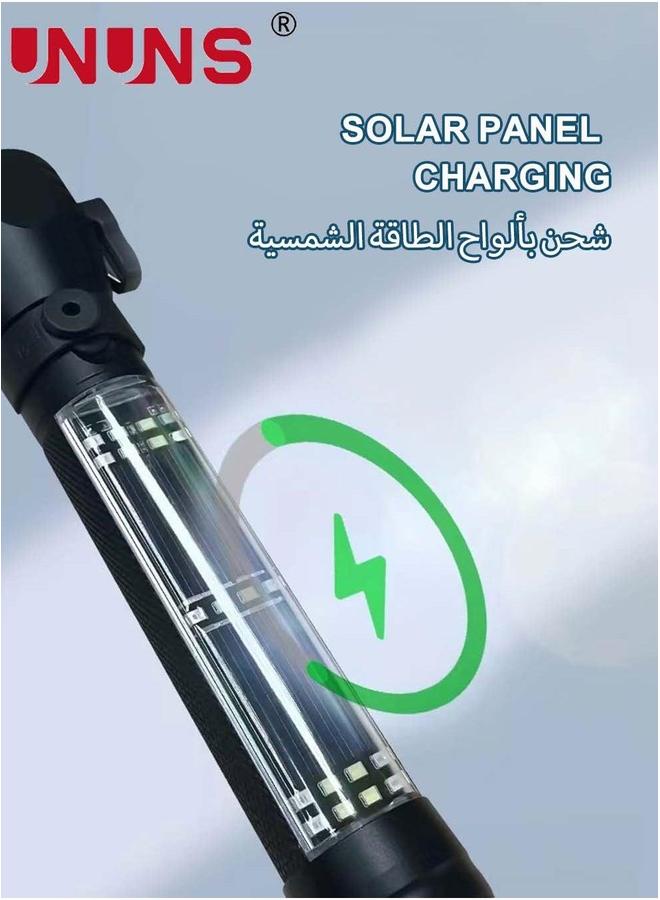 UNUNS LED Flashlight Black,Multi-Function Solar Powered With Glass Breaker,Alarm And Phone Charger,6 Modes COB Torch Side Lights,Portable Hand  - Image 3