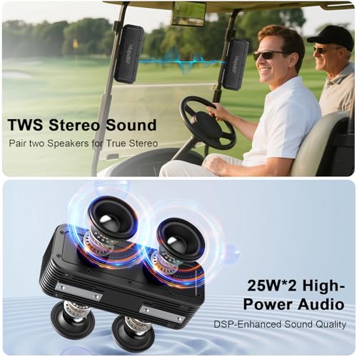 Hupoaf Portable Bluetooth Golf Speaker, 50W Strong Magnetic Bluetooth Speaker Wireless, 6600mAh Loud Stereo Sound, 30Hrs Dual Pairing for Golf Cart, IPX7 Waterproof, SD Card for Camping/Home/Outdoor - Image 3