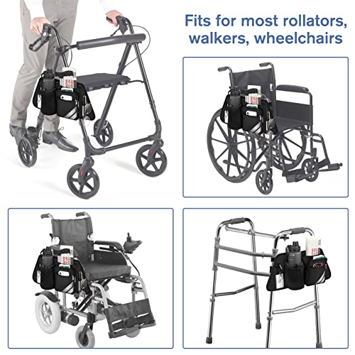FINPAC Rollator Side Storage Bag with Cup Holder for Bariatric Walkers, Wheelchairs - Rollator Attachment Organizer with Phones, Pens, Eyeglasses, Folding Cane Pouch for Seniors and Elderly (Black) - Image 5