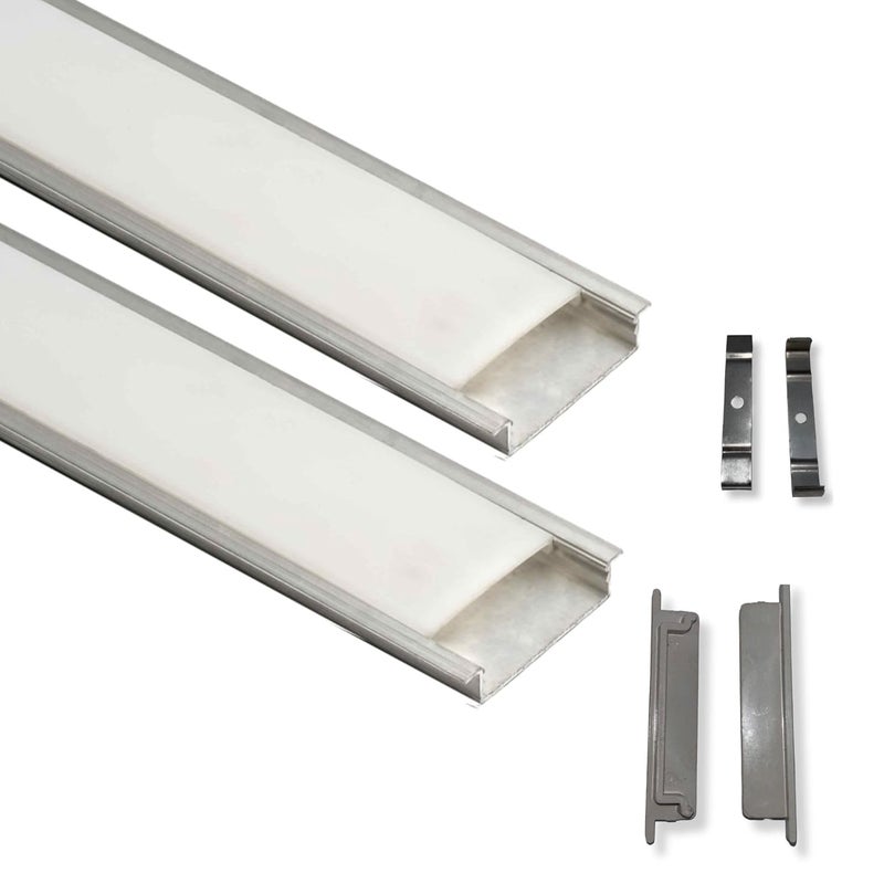 ABAJ أضواء أباج 50x12 مم شريط LED 1 متر ألومنيوم مستطيل مخفي قنوات إضاءة مع غطاء منتشر وأغطية نهاية ومشابك تثبيت بدون LED حزمة من 2 - Image 1