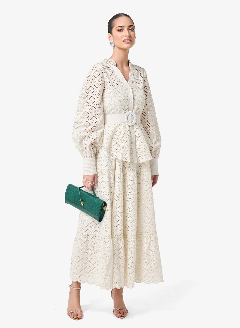 Threadz by Ajooni Puff Sleeve Belted Maxi Dress