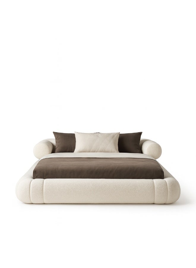KUSTOMDECO Orbey Modern Curved Platform Bed with Upholstered Frame | Luxury Low Profile Fabric Bed with Round Edges & Minimalist Customizable Design King Size Bed by Kustom Deco (Cream) - Image 1