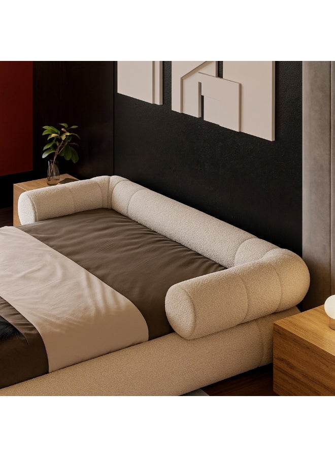 KUSTOMDECO Orbey Modern Curved Platform Bed with Upholstered Frame | Luxury Low Profile Fabric Bed with Round Edges & Minimalist Customizable Design King Size Bed by Kustom Deco (Cream) - Image 5