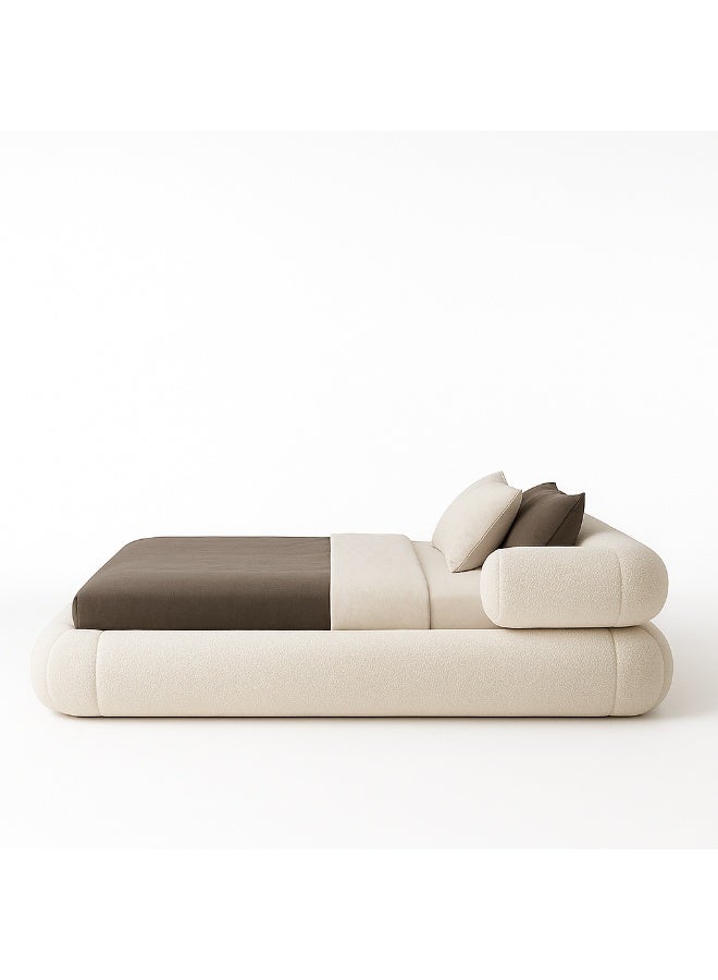 KUSTOMDECO Orbey Modern Curved Platform Bed with Upholstered Frame | Luxury Low Profile Fabric Bed with Round Edges & Minimalist Customizable Design King Size Bed by Kustom Deco (Cream) - Image 2
