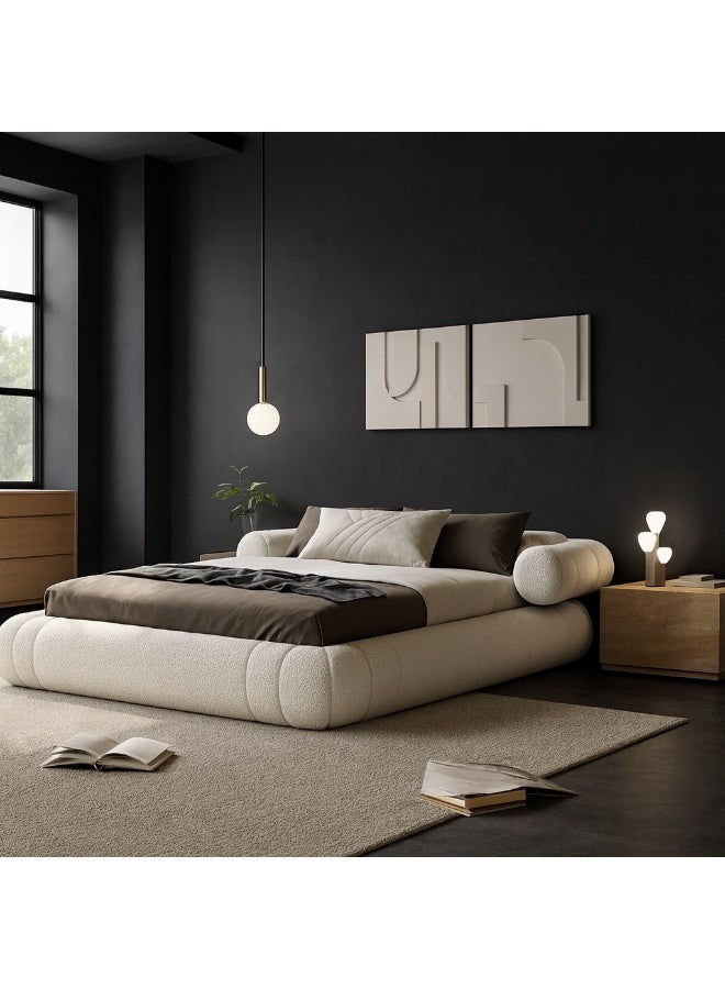 KUSTOMDECO Orbey Modern Curved Platform Bed with Upholstered Frame | Luxury Low Profile Fabric Bed with Round Edges & Minimalist Customizable Design King Size Bed by Kustom Deco (Cream) - Image 3