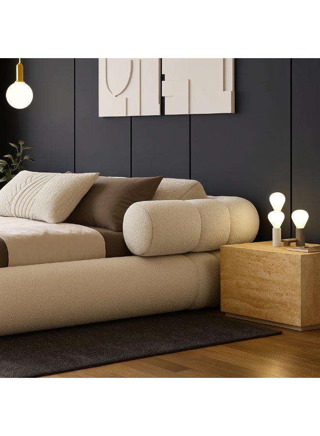 KUSTOMDECO Orbey Modern Curved Platform Bed with Upholstered Frame | Luxury Low Profile Fabric Bed with Round Edges & Minimalist Customizable Design King Size Bed by Kustom Deco (Cream) - Image 4