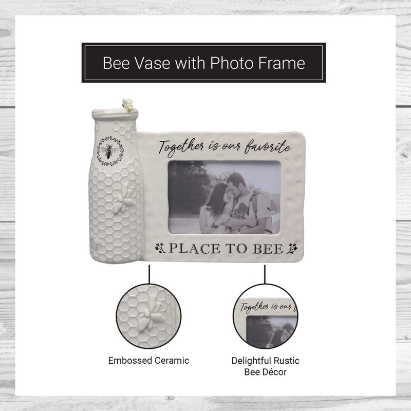Young's Inc. Ceramic Bee Vase مع إطار الصور - ديكور المزرعة - ديكورات ريفية للمنزل - 11 W × 8 ساعات لمدة 4 × 6 صورة - Image 5