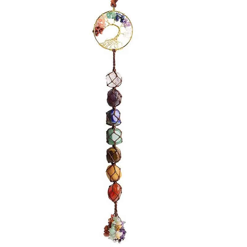 Fmelut Tree of Life 7 Chakra Stones Dream Catchers Healing Crystals Gifts Window Car Hanging Ornaments Curtain Hangings Feng Shui Witchy Room Decor for Women