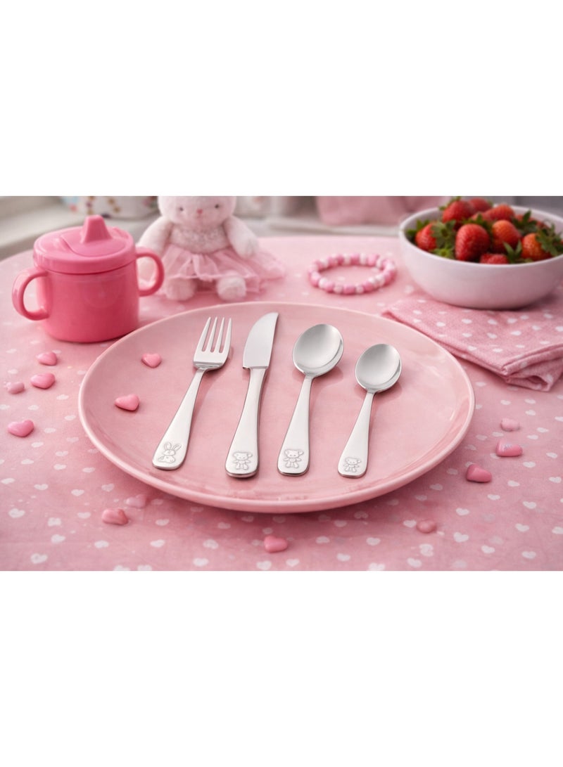 BSF 🍴 Small Plain Stainless Steel Children's Cutlery Set (Spoon + Fork + Knife + Teaspoon) – 4 Pieces ✨ - Image 1