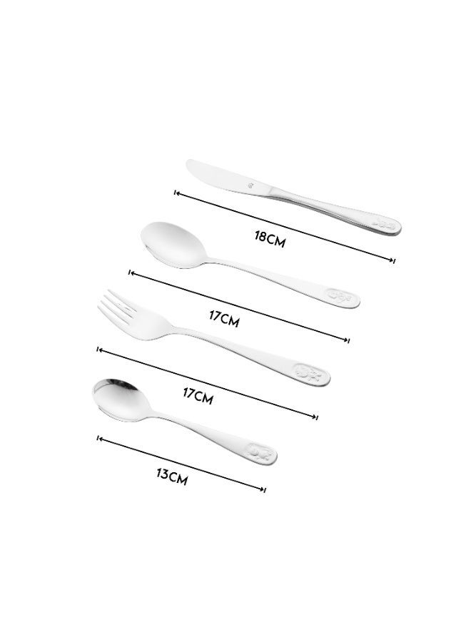 BSF 🍴 Small Plain Stainless Steel Children's Cutlery Set (Spoon + Fork + Knife + Teaspoon) – 4 Pieces ✨ - Image 3