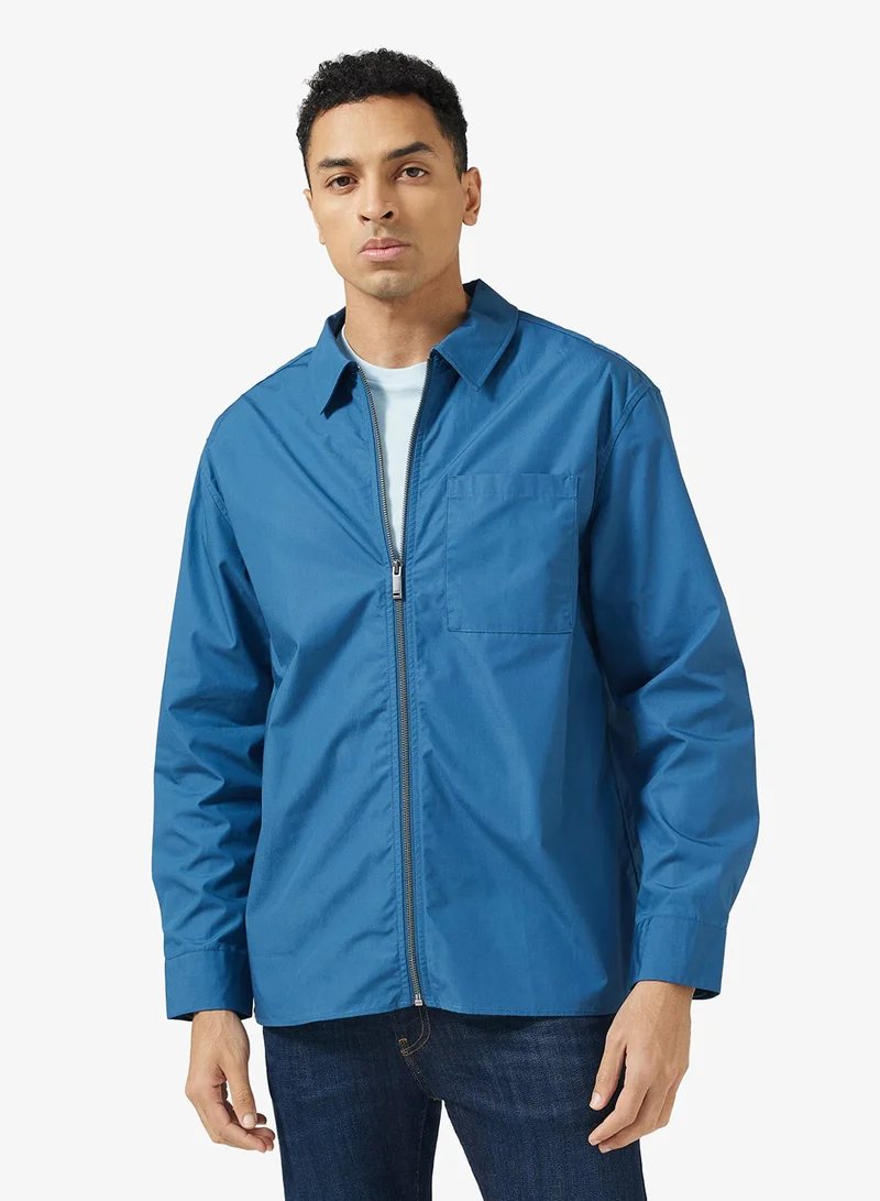 Relaxed Zip Up Poplin Overshirt