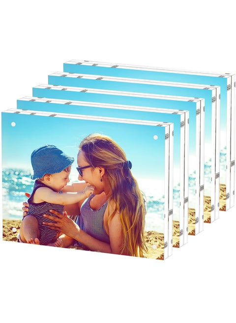 HELPLEX Acrylic Frame  5 Pack 6x8 Acrylic Picture Frames  20mm Thicker Frameless Clear Frame Double Sided Magnetic Frame  Free Standing Desktop Display Stand Acrylic Frames