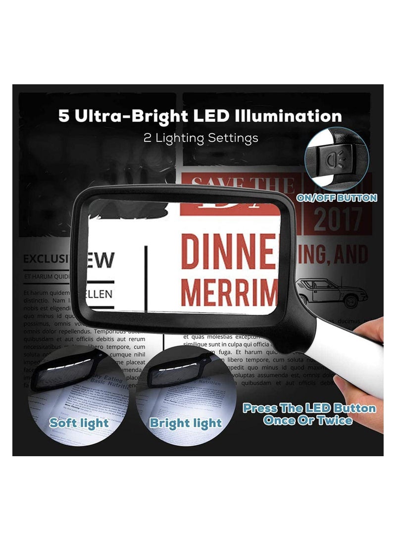 SYOSI DELFINO Folding Handheld Magnifying Glass with Light, 3X Large Rectangle Reading Magnifier with Dimmable LED for Seniors with Macular Degeneration, Newspaper, Small Print, Low Visions - Image 3