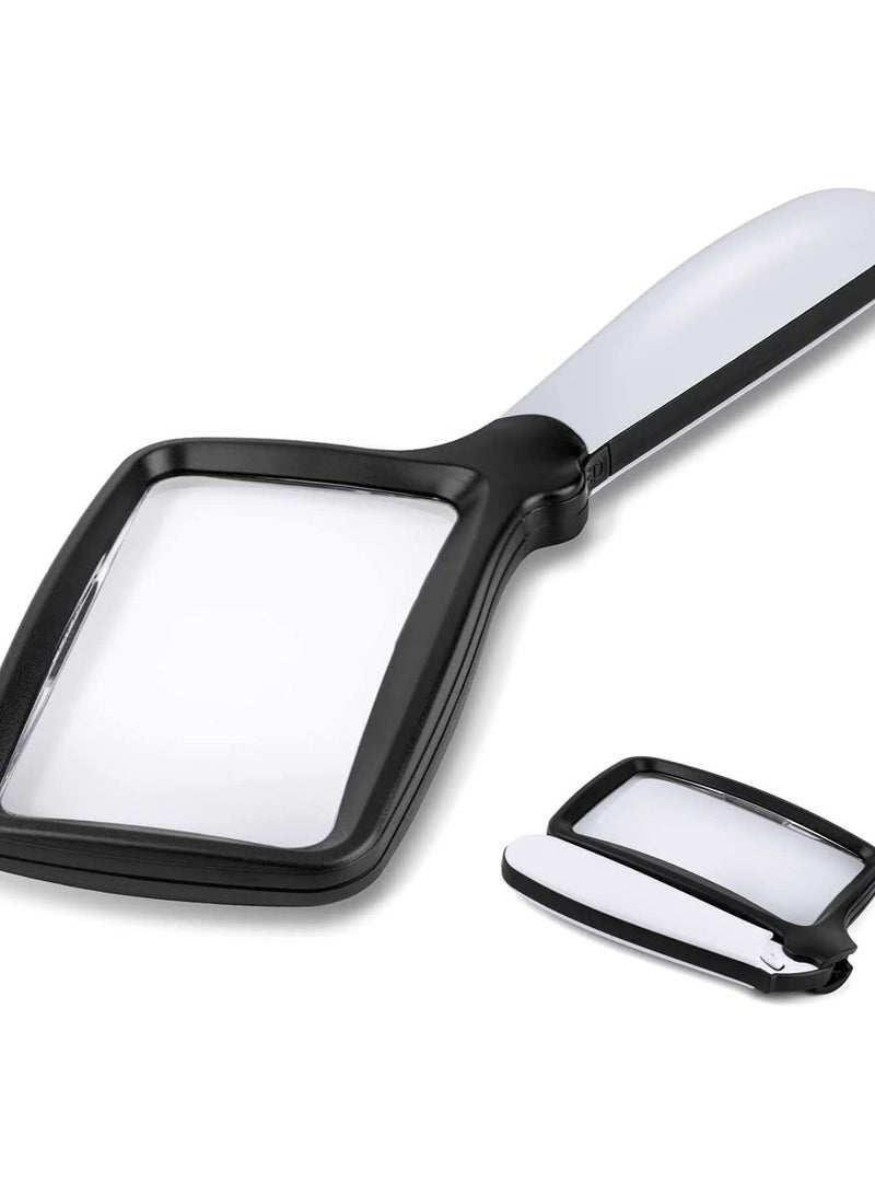 SYOSI DELFINO Folding Handheld Magnifying Glass with Light, 3X Large Rectangle Reading Magnifier with Dimmable LED for Seniors with Macular Degeneration, Newspaper, Small Print, Low Visions - Image 1