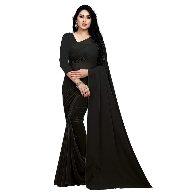 Sidhidata Women's Black Georgette Saree with Unstitched Blouse Piece - Image 1