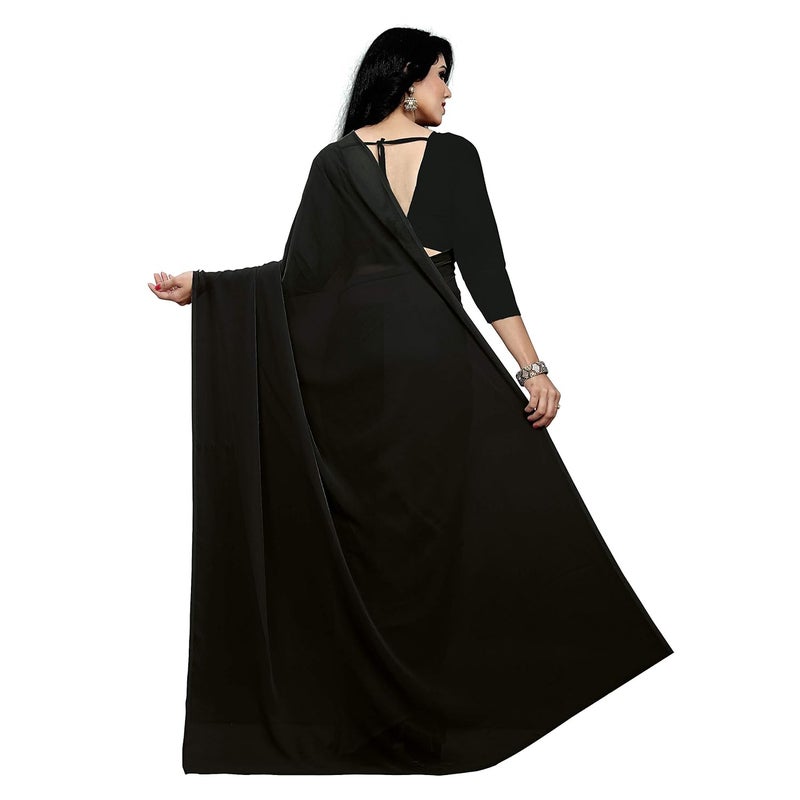 Sidhidata Women's Black Georgette Saree with Unstitched Blouse Piece - Image 3