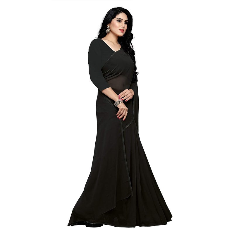 Sidhidata Women's Black Georgette Saree with Unstitched Blouse Piece - Image 4