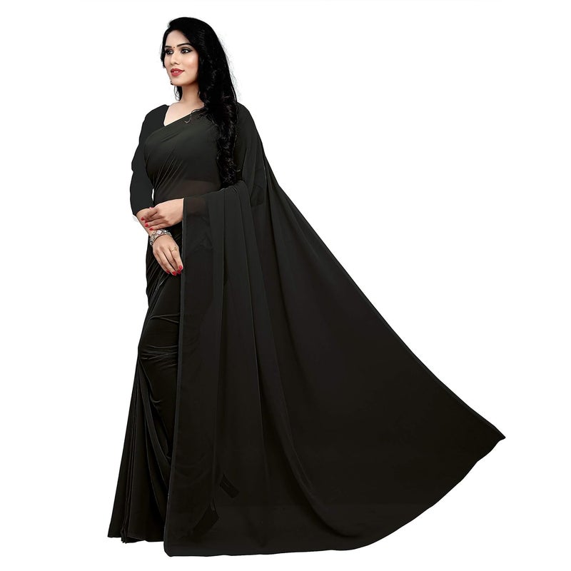 Sidhidata Women's Black Georgette Saree with Unstitched Blouse Piece - Image 2