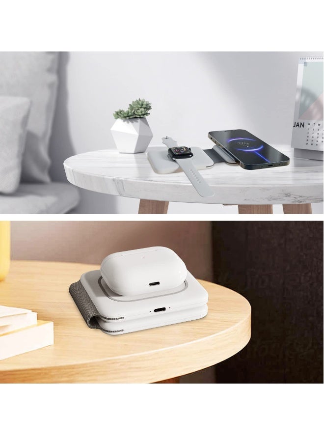Wireless Charging, Magnetic Foldable Charging Pad Portable Wireless Chargers 3 in 1, Qi Fast Wireless Charging Station Compatible with iPhone 14/13/12/SE/11/XS/8, Samsung, for Air Pods Pro, iWatch