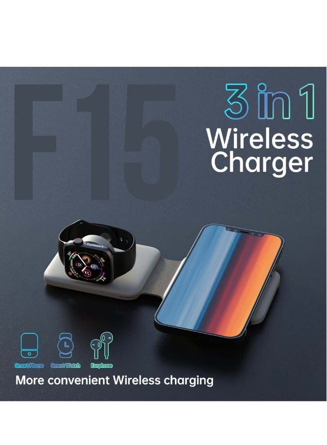 Wireless Charging, Magnetic Foldable Charging Pad Portable Wireless Chargers 3 in 1, Qi Fast Wireless Charging Station Compatible with iPhone 14/13/12/SE/11/XS/8, Samsung, for Air Pods Pro, iWatch