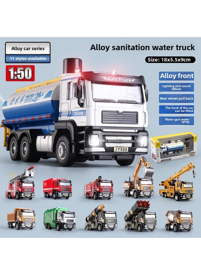 null - Jiaye 1:50 Sanitation Sprinkler Model Simulation Alloy Road Cleaning Car Water Spray Engineering Series Toy Car-Color:1:50 Engineering Dump Truck Boxed - Image 1