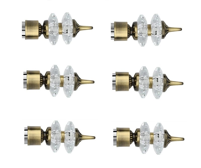 FERIO Brass Antique Aluminium Double Diamond Curtain Brackets/Finials for Door and Window Accessories 1 Inch Rod Set of 3 (6 Pcs) - Image 1