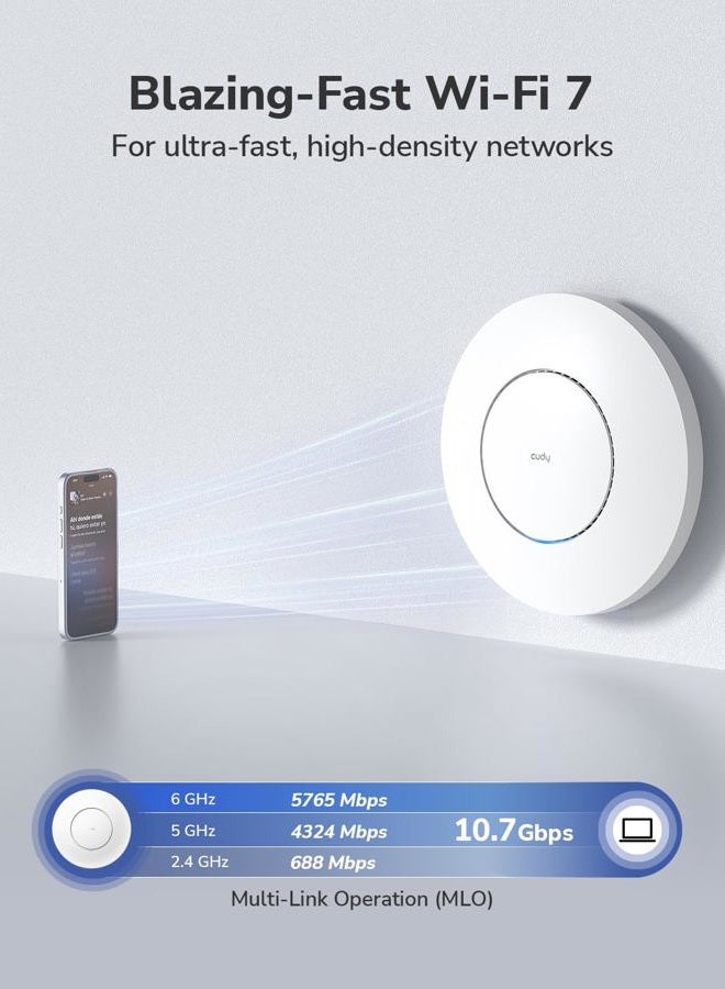 cudy BE11000 Tri-Band Wi-Fi 7 Wireless Access Point, WiFi AP, 1 x 10GB SFP+ Port, 2.5G PoE-in, Cudy APP Control and Mesh, PoE/DC Powered, AP11000 - Image 3