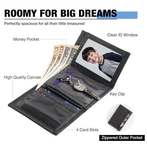 Amutta 3 Pieces RFID Canvas Wallet for Men - Teen Wallets for Boys with Magic Sticker, Nylon Wallet for Teen Boy with Coin Pocket, Boy Wallet for Kids Christmas/Birthday - Image 2