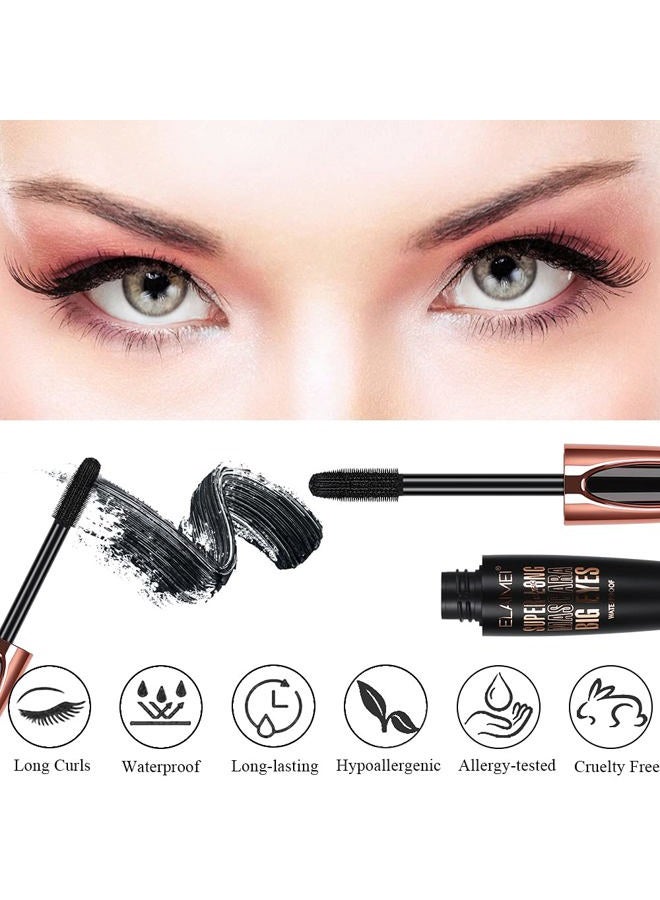 SKINOSM عبوة 2 من ماسكارا سوداء للحجم والطول، مقاومة للماء وطبيعية، ماسكارا ألياف حرير 4D تدوم طويلاً، تضيف الطول والعمق والسحر بسهولة - Image 2