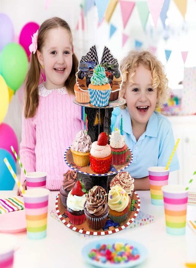 JLNGTHONG Race Car Theme Cupcake Stand - 3 Tier Cupcake Tower Decorations Dessert Holder for Table Display Truck Party Decor - Image 5