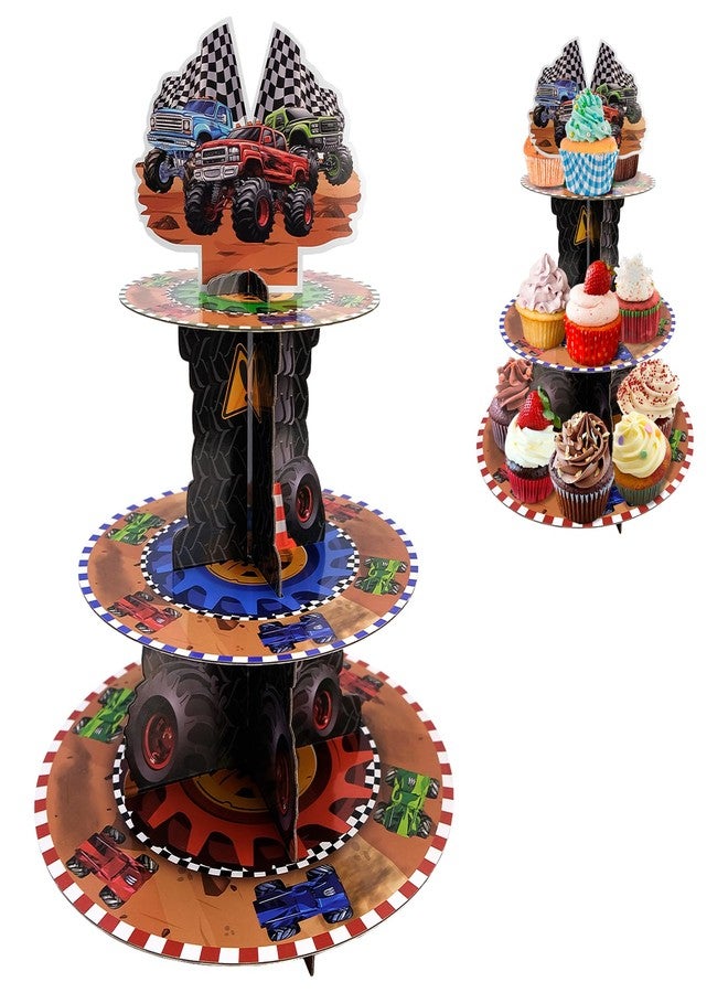JLNGTHONG Race Car Theme Cupcake Stand - 3 Tier Cupcake Tower Decorations Dessert Holder for Table Display Truck Party Decor - Image 1
