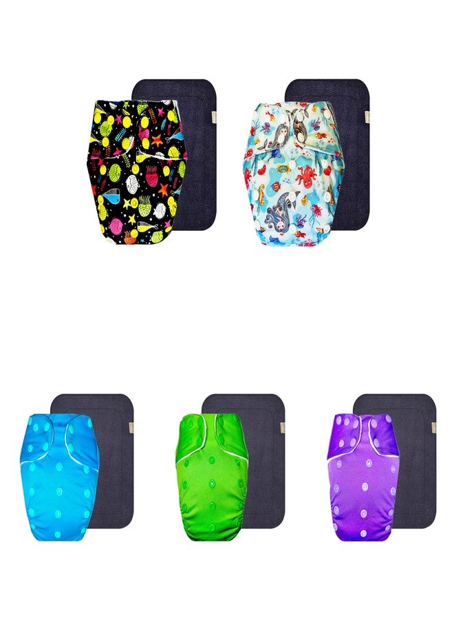 Dumbledo Premium Cloth Diaper with Black Insert (Pack of 5) | Hypoallergenic | Leakproof | Adjustable Snaps | Perfect for Indian Summers | 3 Months - 3 Years | Unisex Baby - Image 1