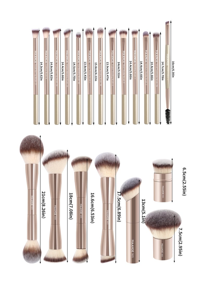 MAANGE مجموعة فرش مكياج الأساس 21 قطعة، فرشاة كابوكي مزدوجة الطرف لتوزيع سائل البودرة وكريم التغطية ودمج أحمر الخدود وأدوات مكياج الوجه (ذهبي) - Image 4