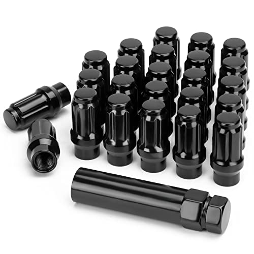 KSP PERFORMANCE KSP M12x1.5 Extended Lug Nuts, 24PCS 6 Spline Tuner Closed End ET Wheel Lug Nut for Aftermarket Wheels, 12mmx1.5 Bulge Acorn Nuts Replacement for Toyota Tacoma 4runner Tundra with 1 Socket Key Black - Image 1
