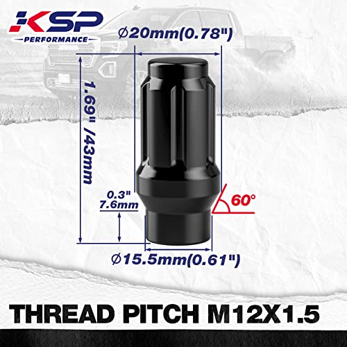 KSP PERFORMANCE KSP M12x1.5 Extended Lug Nuts, 24PCS 6 Spline Tuner Closed End ET Wheel Lug Nut for Aftermarket Wheels, 12mmx1.5 Bulge Acorn Nuts Replacement for Toyota Tacoma 4runner Tundra with 1 Socket Key Black - Image 2