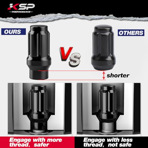 KSP PERFORMANCE KSP M12x1.5 Extended Lug Nuts, 24PCS 6 Spline Tuner Closed End ET Wheel Lug Nut for Aftermarket Wheels, 12mmx1.5 Bulge Acorn Nuts Replacement for Toyota Tacoma 4runner Tundra with 1 Socket Key Black - Image 3