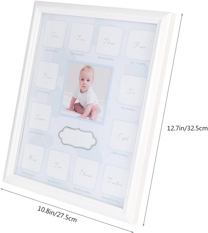 Grandkids Picture Frame My First Year Photo Moments: First Year Photo Frame 12 Month Baby Keepsake Frame Growth Record Photo Frame Expecting Parent Baby Shower Gift Blue Album Frames - Image 3