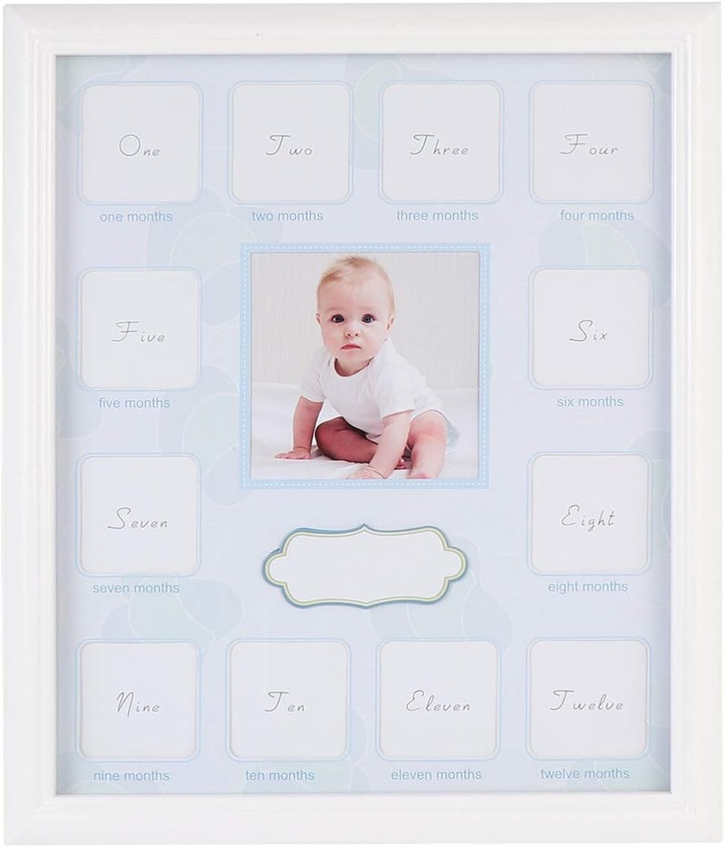 Grandkids Picture Frame My First Year Photo Moments: First Year Photo Frame 12 Month Baby Keepsake Frame Growth Record Photo Frame Expecting Parent Baby Shower Gift Blue Album Frames - Image 1
