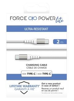 Force Power Lite USB C to USB C Reinforced Cable 2m Lifetime Warranty White
