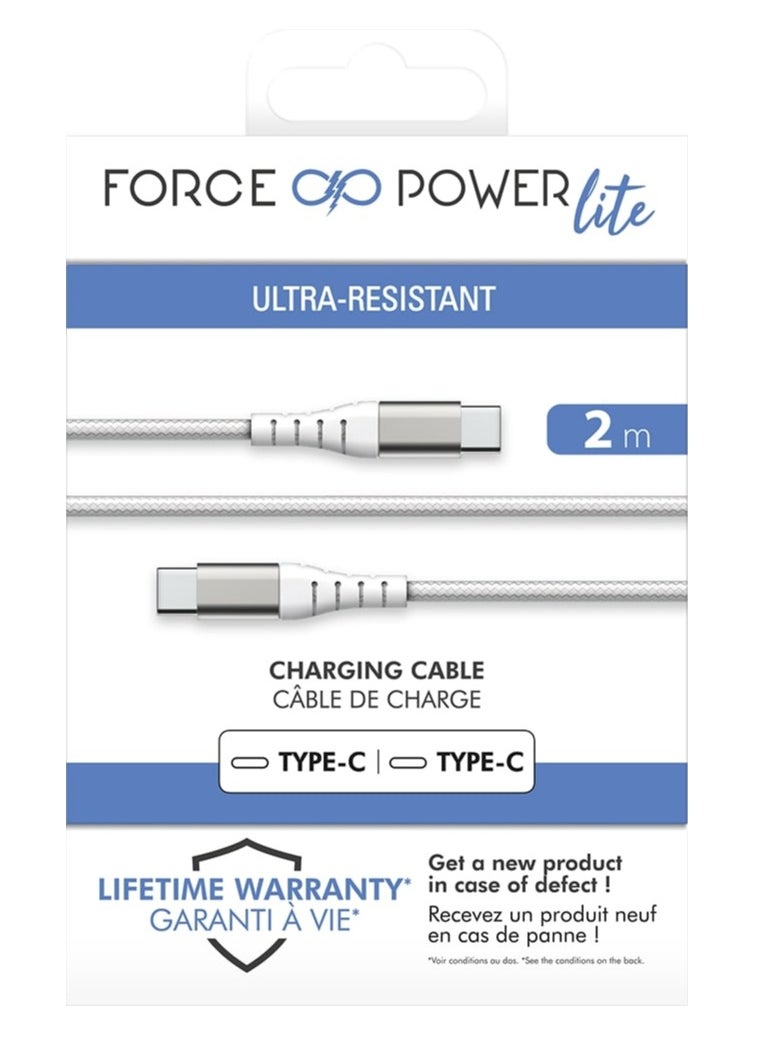 FORCE - Force Power Lite USB C to USB C Reinforced Cable 2m Lifetime Warranty White - Image 1