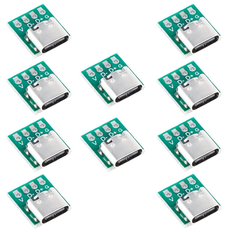 Teansic 10 Pcs USB Type C Connector Board DIY 3.1 Serial Basic Breakout Female Connector USB Type C Breakout Board with PCB Converter Board for Data Line Wire Cable Transfer - Image 1